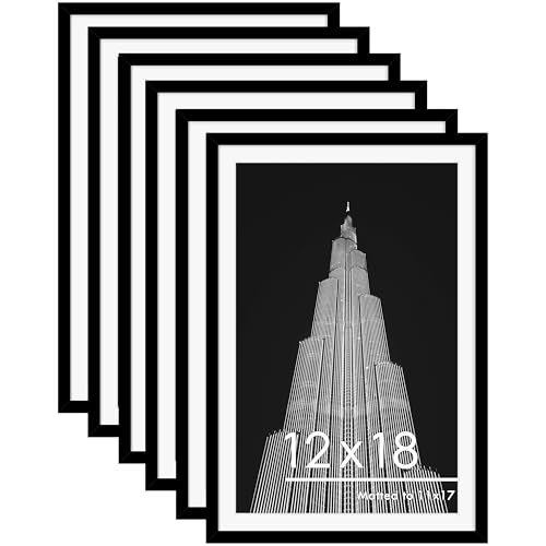 PEALSN 12x18 Picture Frame Set of 6, Display Pictures 11x17 with Mat or 12x18 without Mat for Wall Mounting Display, Poster Frames Collage for Wall Decor, Black. - Image 1