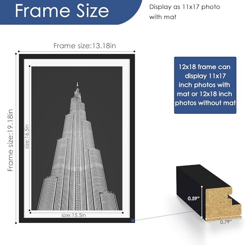 PEALSN 12x18 Picture Frame Set of 6, Display Pictures 11x17 with Mat or 12x18 without Mat for Wall Mounting Display, Poster Frames Collage for Wall Decor, Black. - Image 3