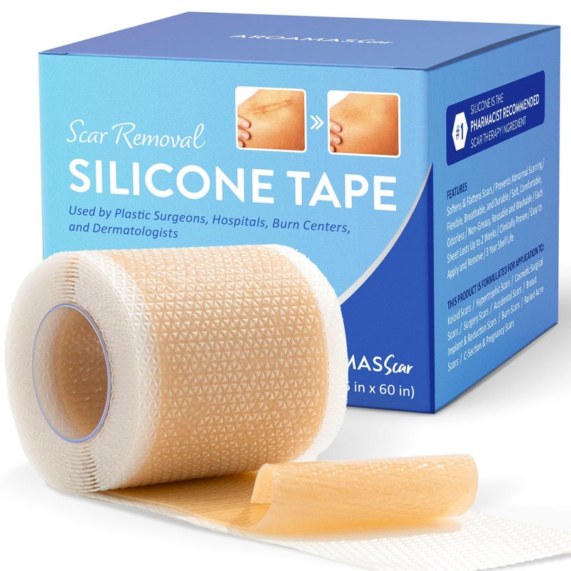 Aroamas Scar Silicone Scar Sheets â€“ Silicone Scar Tape â€“ 1.6"x60" for Softening and Flattening Scars, C-Section, Keloid, Surgery â€“ Reusable & Washable â€“ Painless Removal â€“ 3-4 Month Supply - Image 1