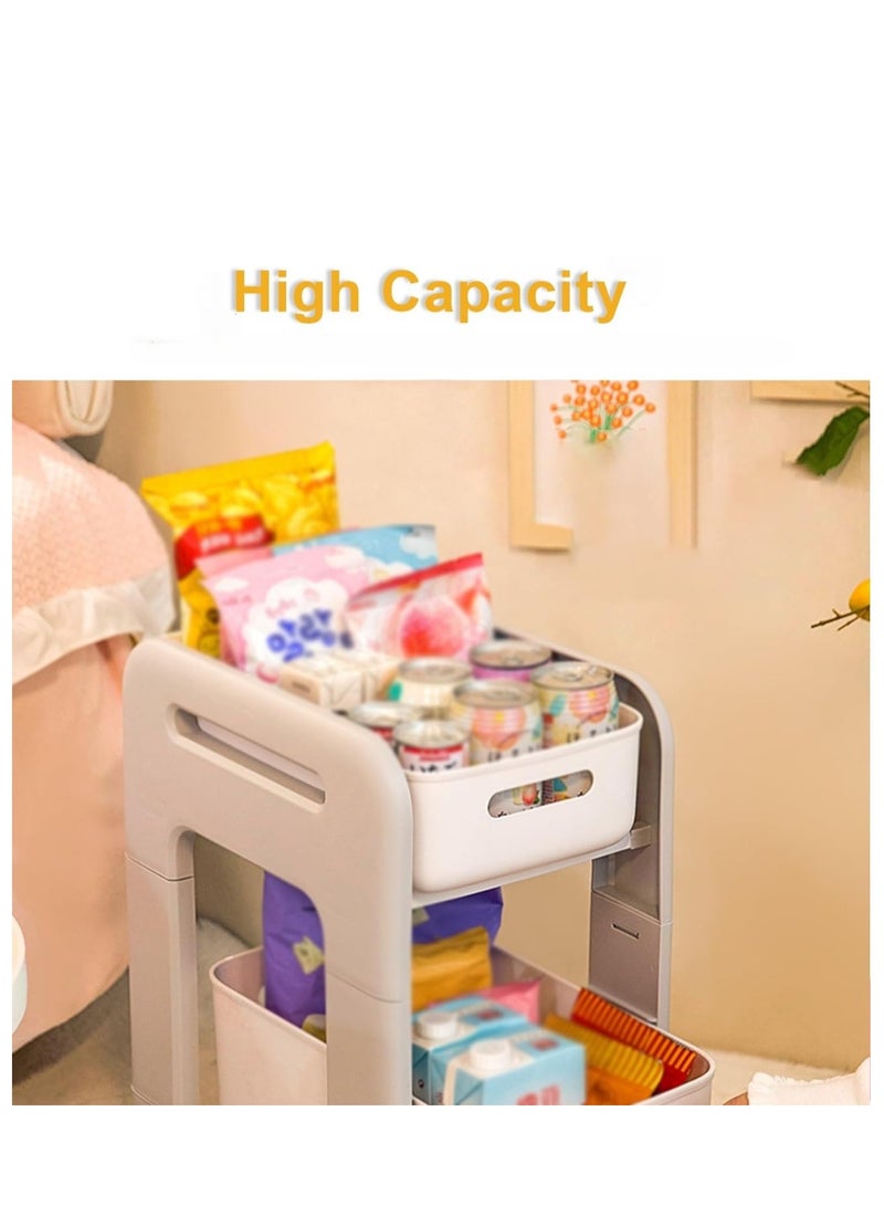 Generic White Household Office Organizer with Rotatable Wheels Commercial Display Cart Basket, and Easy Assembly  2Tier Rack for Books/Bags Snacks Shelf. - Image 3