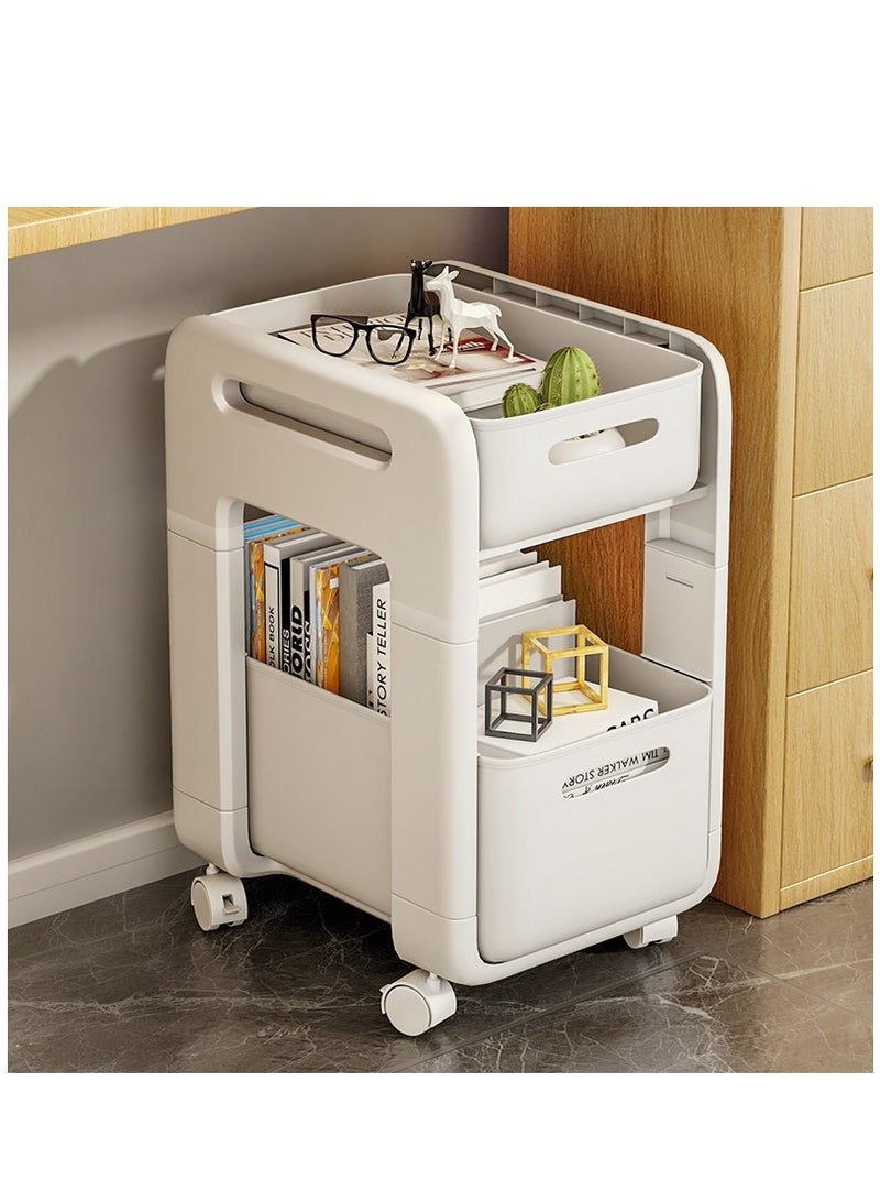 Generic White Household Office Organizer with Rotatable Wheels Commercial Display Cart Basket, and Easy Assembly  2Tier Rack for Books/Bags Snacks Shelf. - Image 1