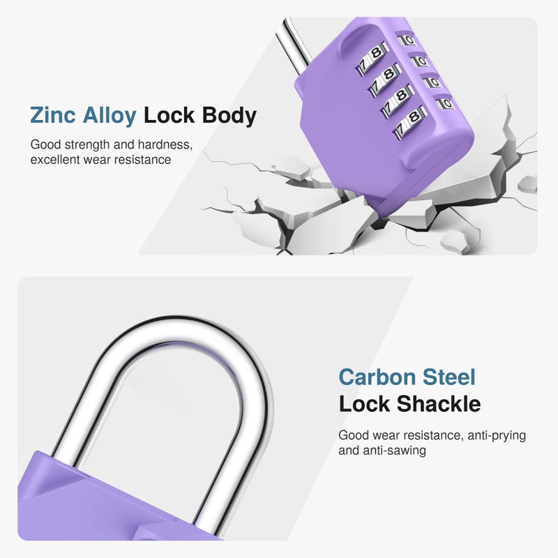 Puroma Combination Lock 4 Digit Waterproof Locker Locks Secure Outdoor Padlock for Gym Lockers, Toolboxes, Gates, Fences, Storage, Sports Locker, Cabinets (Purple) - Image 4