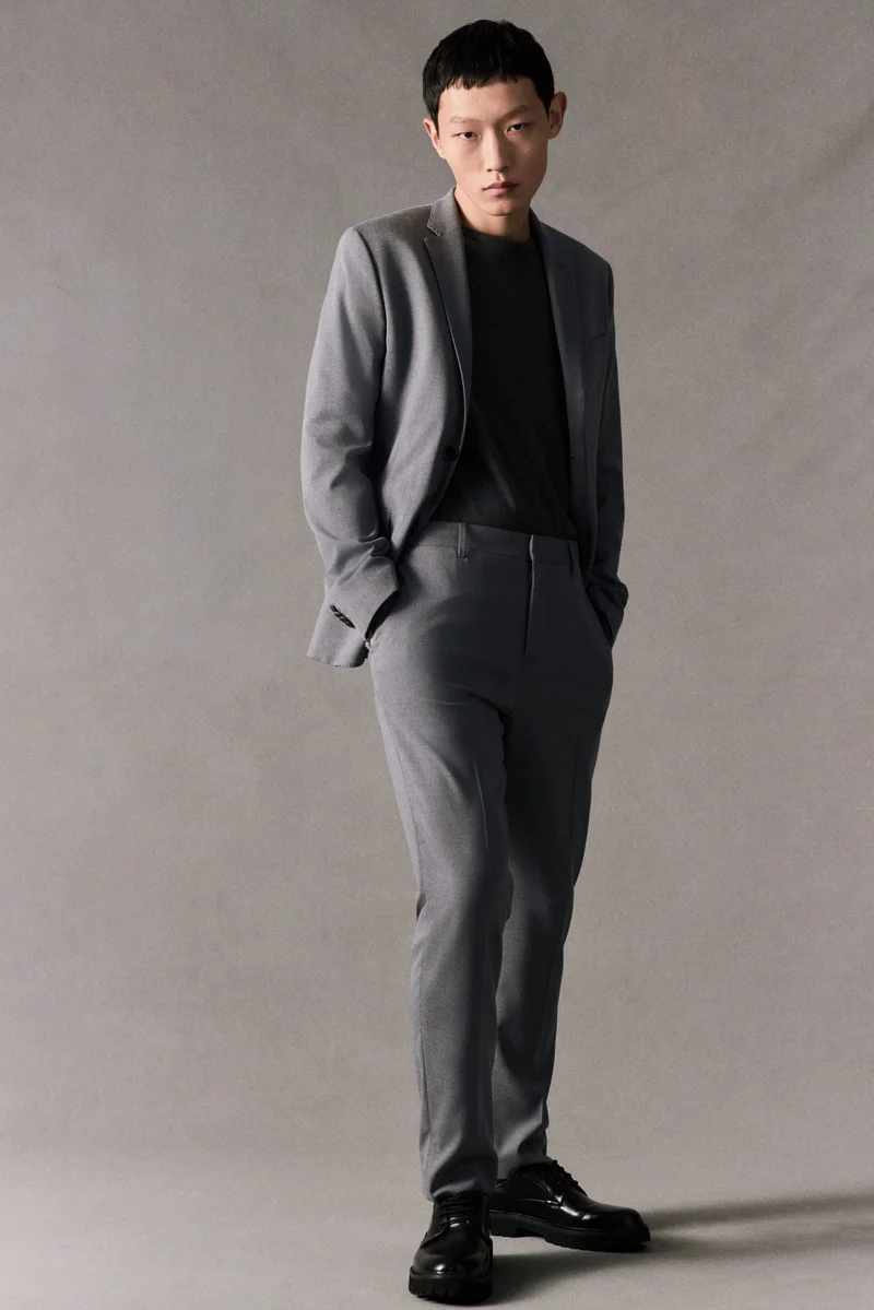 H&M Grey Dark Slim Fit Suit trousers for Men | Best Price UAE
