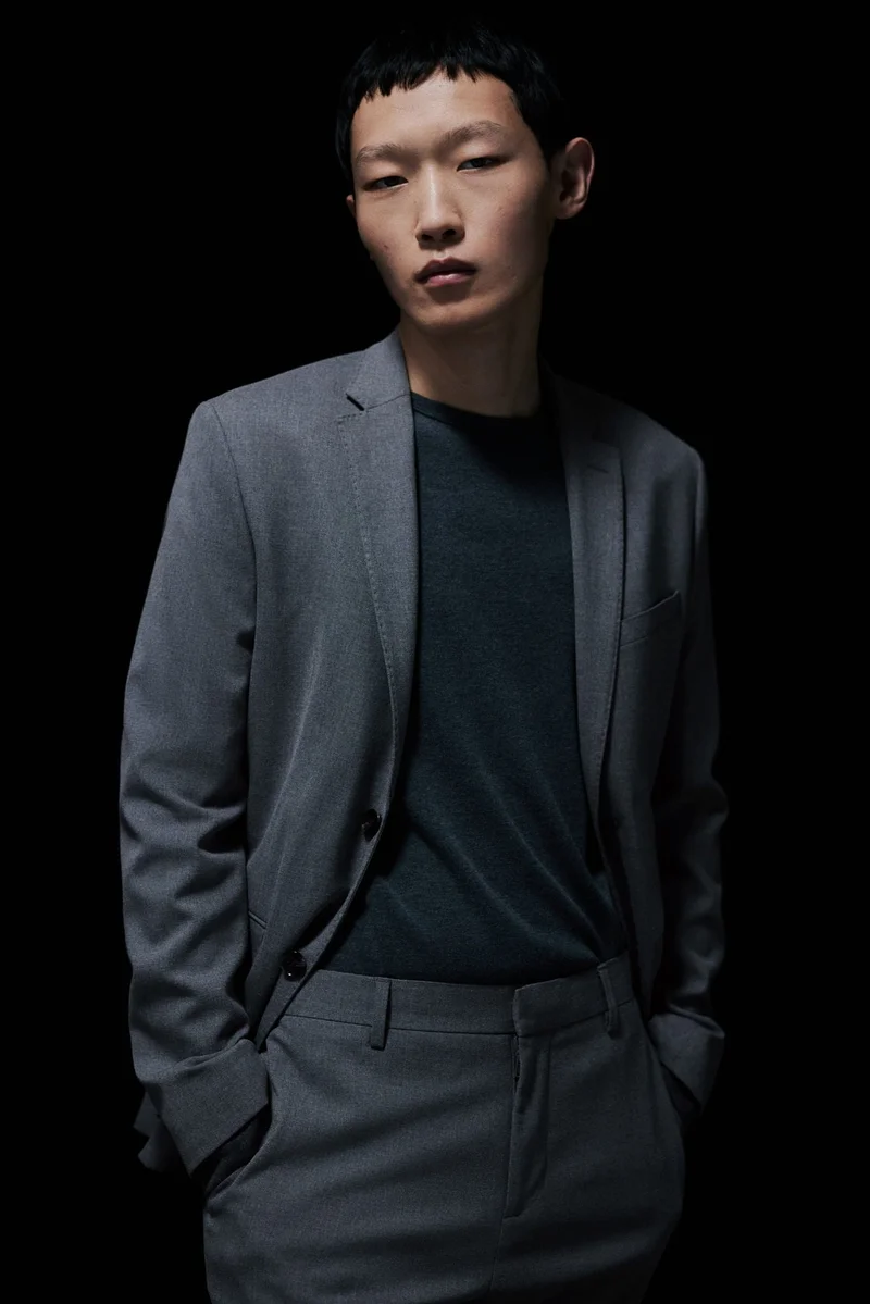 H&M Grey Dark Slim Fit Suit trousers for Men | Best Price UAE