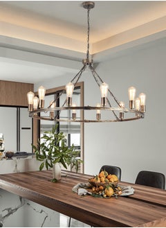 Ganeed Wagon Wheel Chandelier, Vintage 12-Lights Bronze Rustic Farmhouse Ceiling Pendant Light Large Metal Chandeliers Hanging Light Fixture for Kitchen, Living Room, Hallway, Dining Room  - Image 5