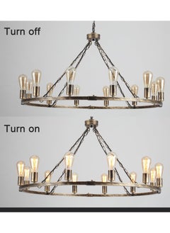Ganeed Wagon Wheel Chandelier, Vintage 12-Lights Bronze Rustic Farmhouse Ceiling Pendant Light Large Metal Chandeliers Hanging Light Fixture for Kitchen, Living Room, Hallway, Dining Room  - Image 4