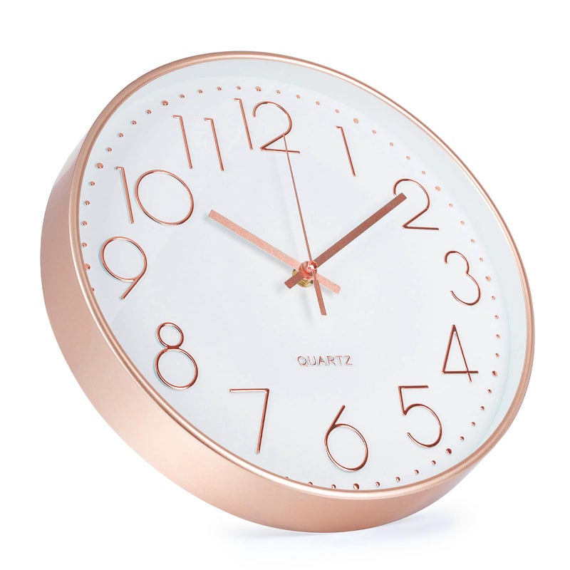bakbrand Wall Clock 10 Inch Non-Ticking Silent Modern Simple Style Round Decor Clock Rose Gold Stereoscopic Dial Quartz Wall Clocks for Home/Office/School/Living Room/Bedroom/Kitchen - Image 2