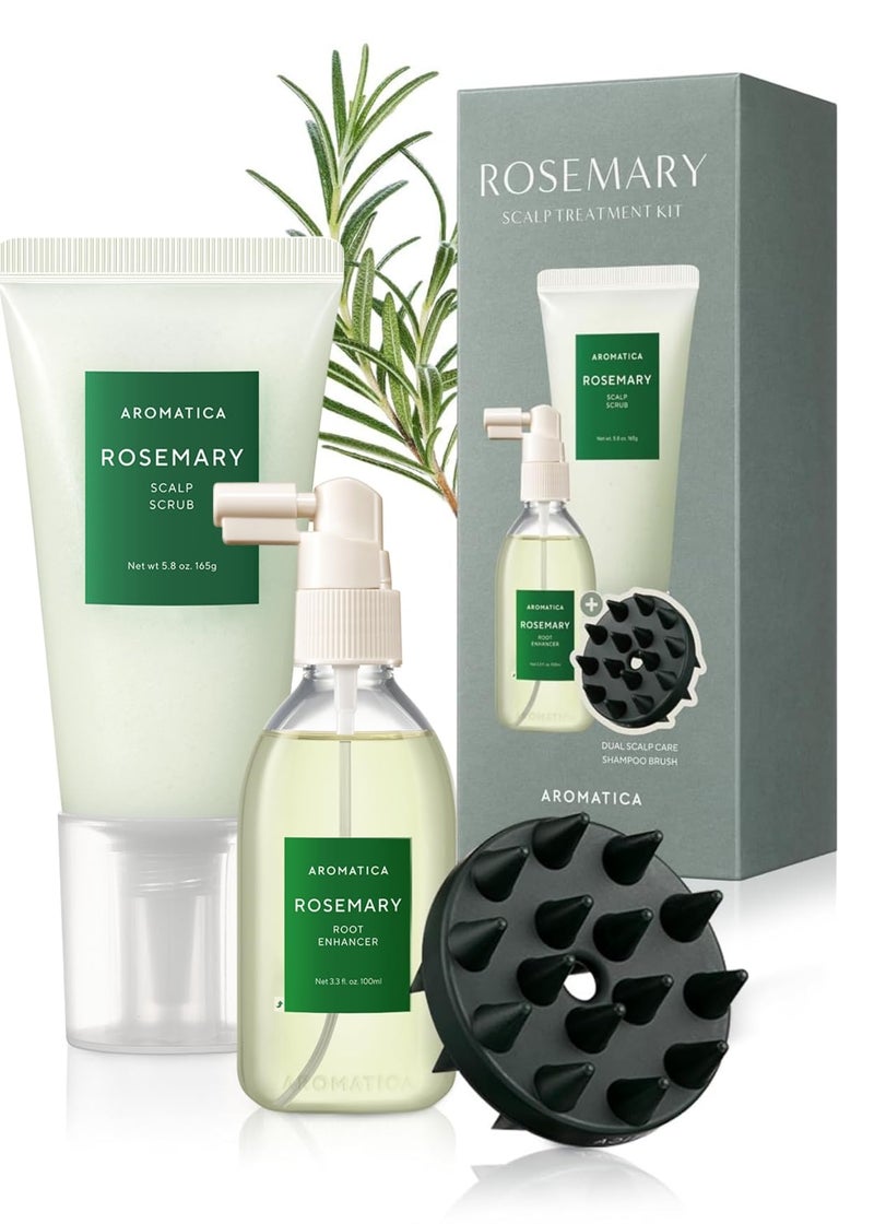 AROMATICA Rosemary Scalp Care Gift Set  Hydrating Scalp Treatment with Rosemary Enhancer Rosemary Scalp Scrub and Dual Scalp Brush  Free from Sulfate Silicone and Paraben