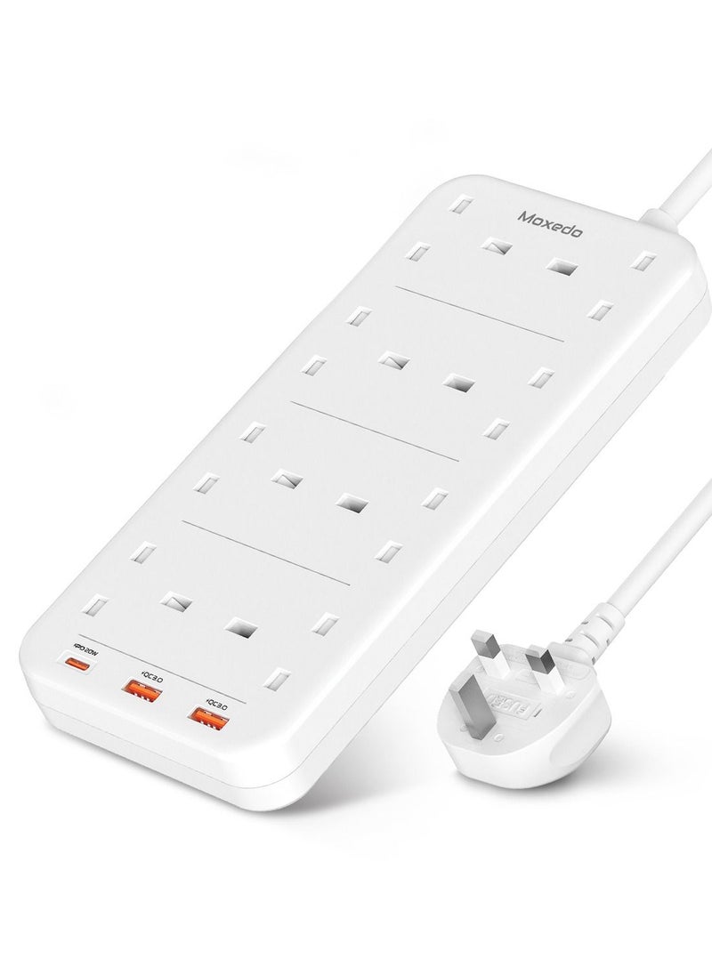 Moxedo Moxedo 20W Power Strip Surge Protector 11 Way 1 USB-C PD Ports + 2 USB-A Ports + 8 AC Outlets Fast Charging with 2M Cable Length  - Image 1