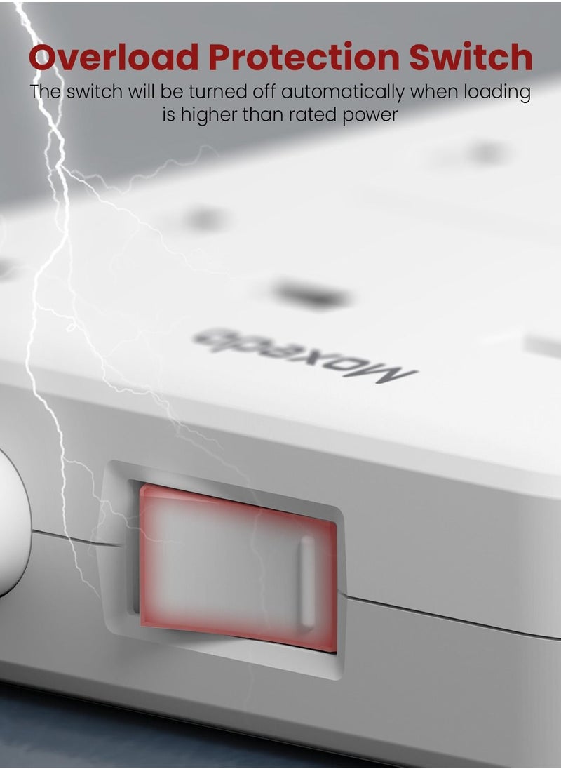 Moxedo Moxedo 20W Power Strip Surge Protector 11 Way 1 USB-C PD Ports + 2 USB-A Ports + 8 AC Outlets Fast Charging with 2M Cable Length  - Image 4