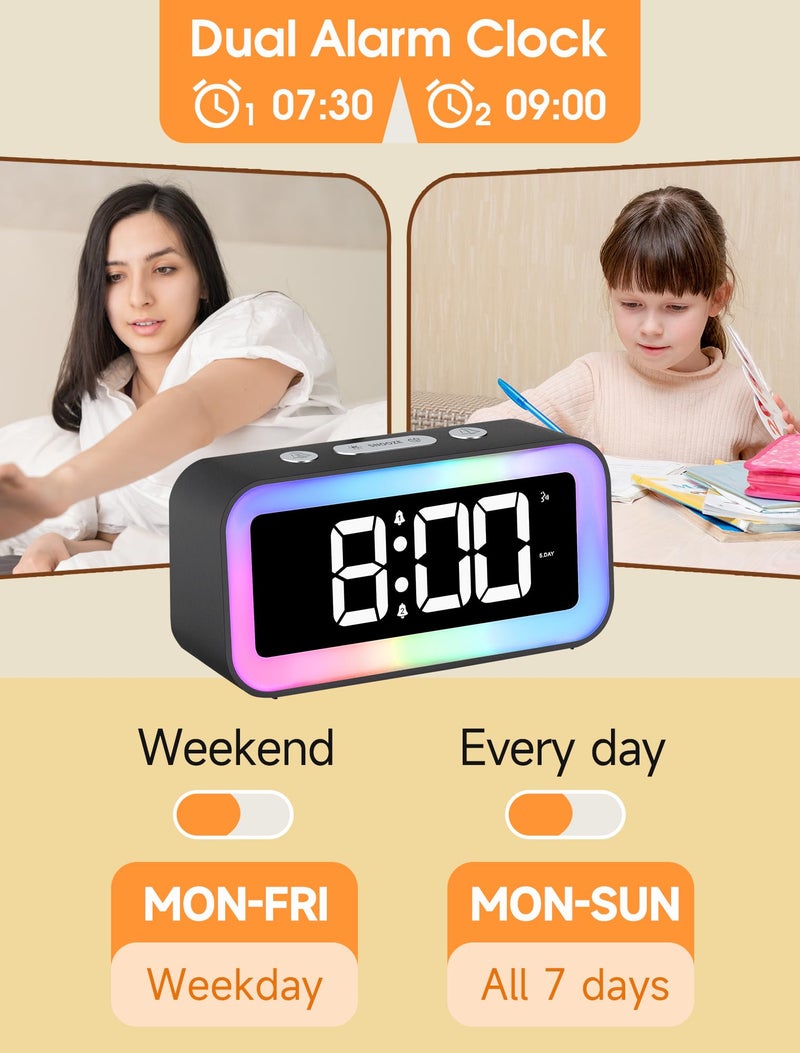 Cadmos Cute Pink Loud Alarm Clock with RGB Night Light - Perfect for Girls Room Decor and Kawaii Gifts, Small Size for Bedside or Desk Lamp in Bedrooms, Ideal for Kids, Teens (Light Pink) - Image 4