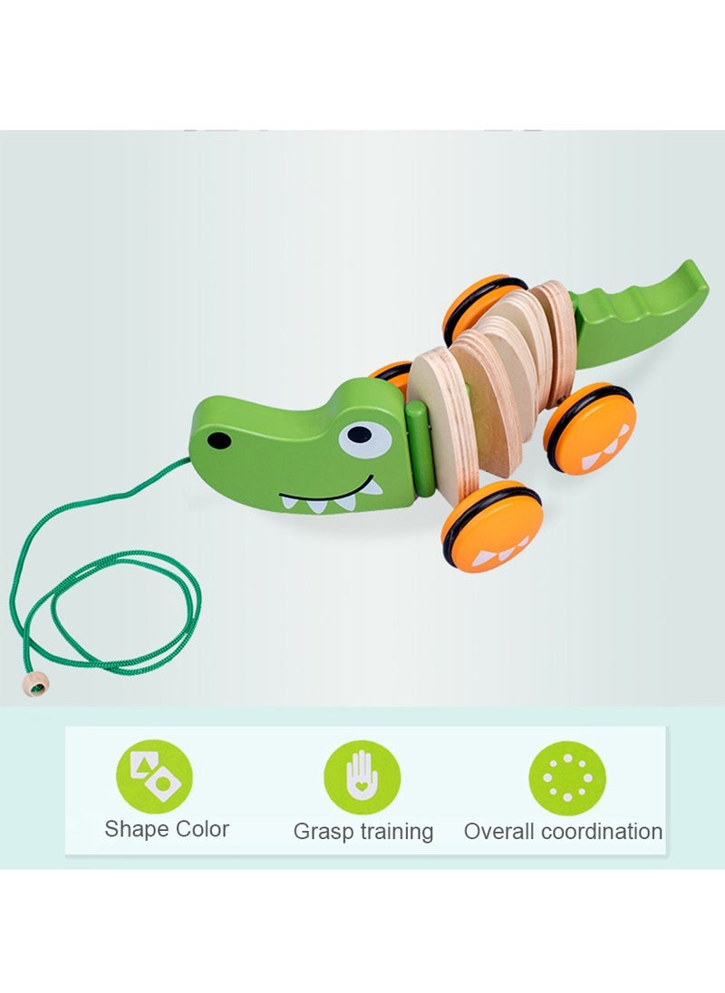 Walk-A-Long Crocodile Push & Pull Toy – Interactive Montessori Wooden Toy for Toddlers Multicolour