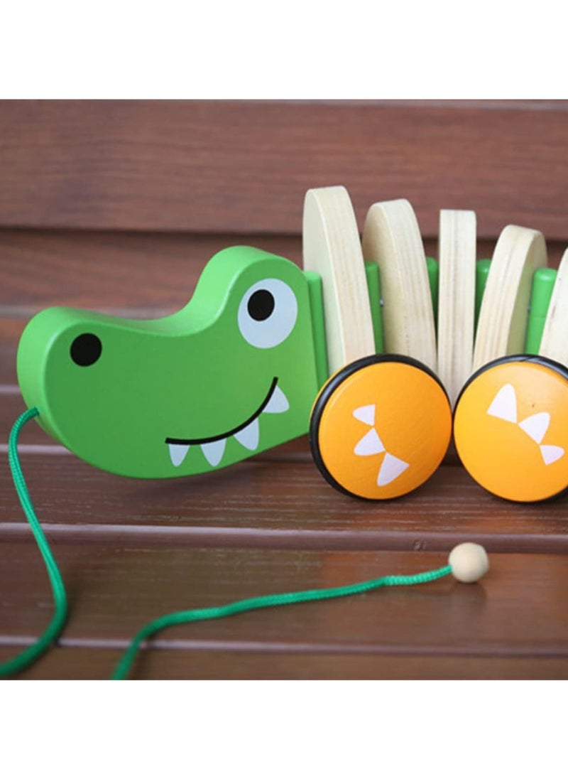 Walk-A-Long Crocodile Push & Pull Toy – Interactive Montessori Wooden Toy for Toddlers Multicolour