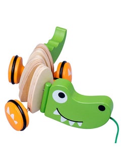 MileMelo Walk-A-Long Crocodile Push & Pull Toy – Interactive Montessori Wooden Toy for Toddlers Multicolour  - Image 1