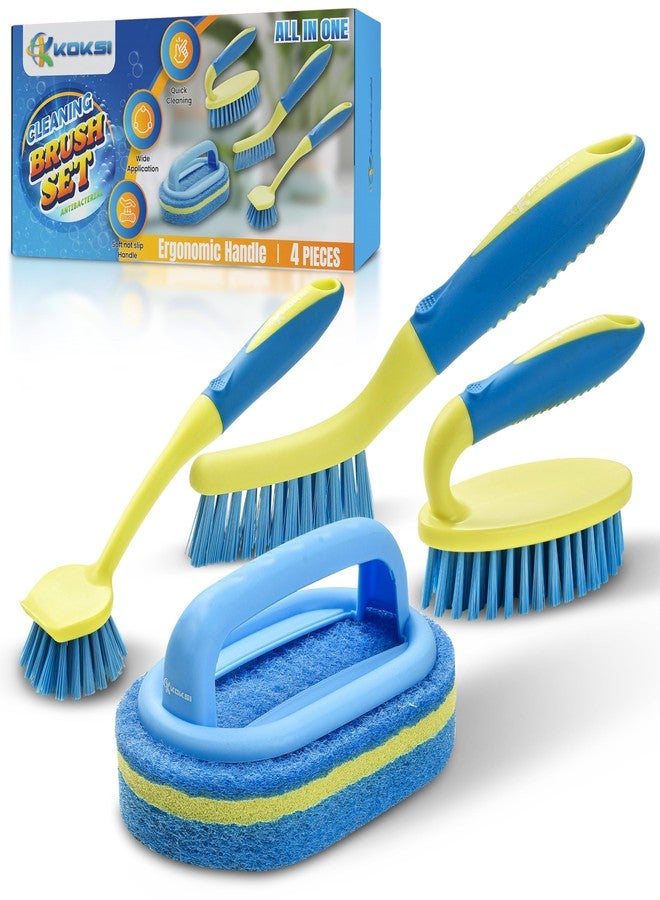Koksi Scrub Brush Set for Bathroom Kitchen Bathtub Toilet Deep Cleaning Brush Tools All Purpose Cleaner Sponge Scrubbing Brushes with Ergonomic Handle, 4-Piece - Image 1
