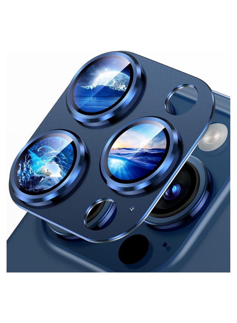 إلترازون Compatible with iPhone 15 Pro/iPhone 15 Pro Max Camera Lens Protector, [Not Easy to Break][Strong Adsorption][Case-Friendly] Metal Tempered Glass Rear Camera Screen Cover - Blue Titanium - Image 1