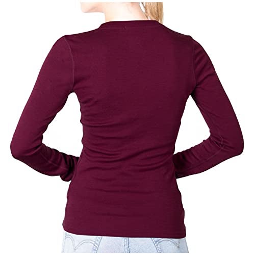 MERIWOOL Womens Base Layer 100% Merino Wool Midweight Long Sleeve Thermal Shirt Wine - Image 2