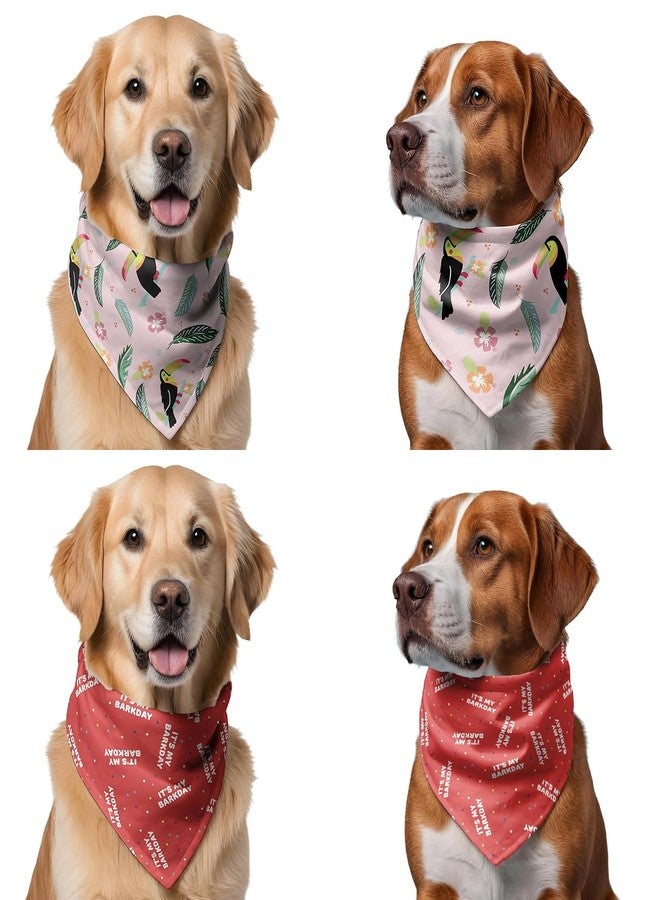 W Bandana for Dogs (Set of 2) | These Stunning, Gorgeous Design Dog Bandanas are The Perfect Styling Accessory for Dogs Large, Medium & Small. Tie a Knot. (One Size, Birthday + Pink Toucan) - Image 1