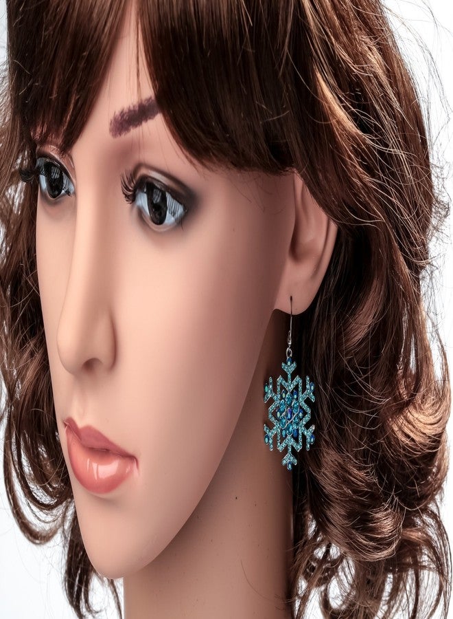 YACQ أقراط متدلية كبيرة على شكل ندفة ثلجية مضادة للحساسية من YACQ للنساء - 2 بوصة - هدايا مجوهرات لحفلات أعياد الميلاد - أزرق - Image 2