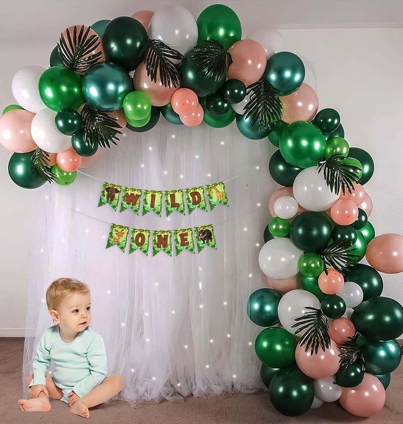 SpecialYou.in 1st Birthday Decoration for Boys with net fabric backdrop DIY Combo set, Fairy LED lights, Balloons set, Jungle theme decoration item pack of - 64 Pc Set/first, 1 year bday,Multicolor - Image 3