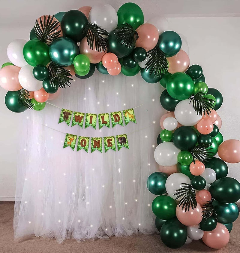 SpecialYou.in 1st Birthday Decoration for Boys with net fabric backdrop DIY Combo set, Fairy LED lights, Balloons set, Jungle theme decoration item pack of - 64 Pc Set/first, 1 year bday,Multicolor - Image 1
