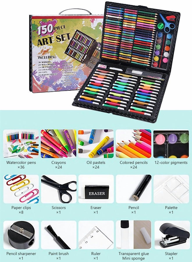 GROIC Art Supplies, 152 Piece Painting Kit, Kids Crayons Watercolor Set, Portable Art Kit Including Oil Pastels, Colored Pencils, Coloring Book, Beginner Drawing Art Set - Image 2