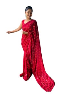 Georgette Red Colour Saree With Sequence Work Plus Unstitched Blouse