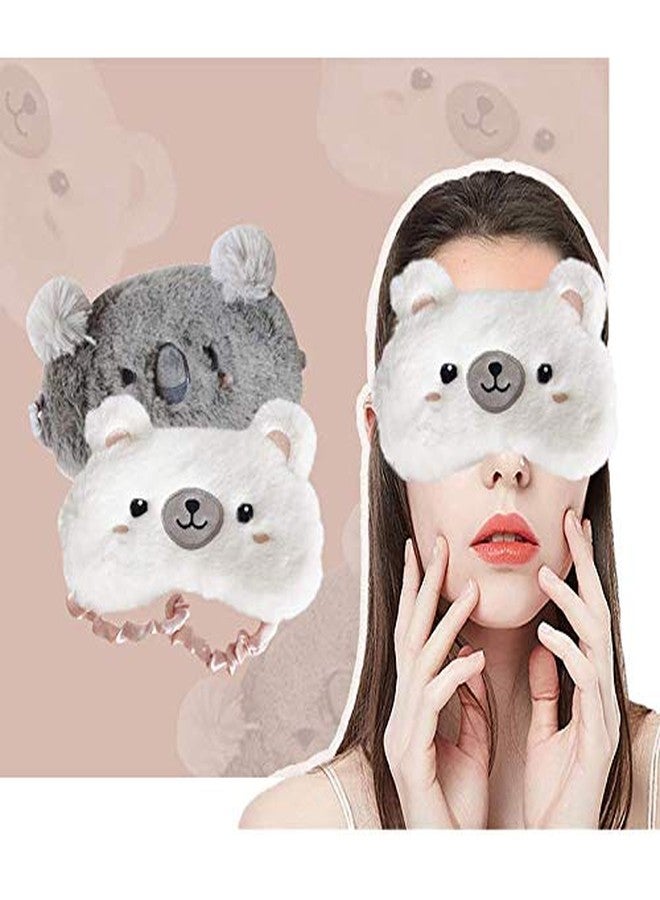 EleCharm 2 Pack Cartoon Animal Sleep Mask Soft Plush Blindfold Eye Masks Eye Cover for Women Girls Travel Nap Night Sleeping (2-Pack Koala Bear) - Image 4