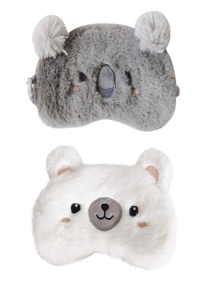 EleCharm 2 Pack Cartoon Animal Sleep Mask Soft Plush Blindfold Eye Masks Eye Cover for Women Girls Travel Nap Night Sleeping (2-Pack Koala Bear) - Image 1
