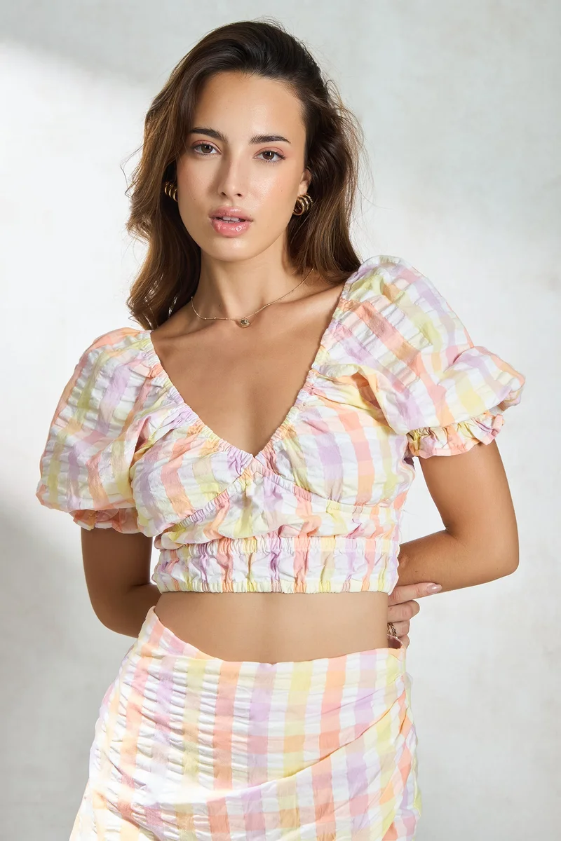 فيرجيو Checks Cotton Gingham Crop Top for Women
