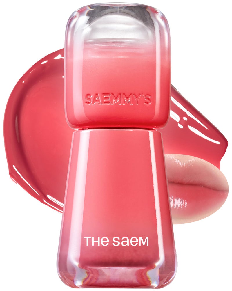 THESAEM Saemmys Ade Shot Tint Korean Lip Titnt Water Gel Lip Stain with Plump Glowy Moisturizing Finish Buildable Radiant Gloss LongLasting Comfort 01 floz 02 Peach Oolong