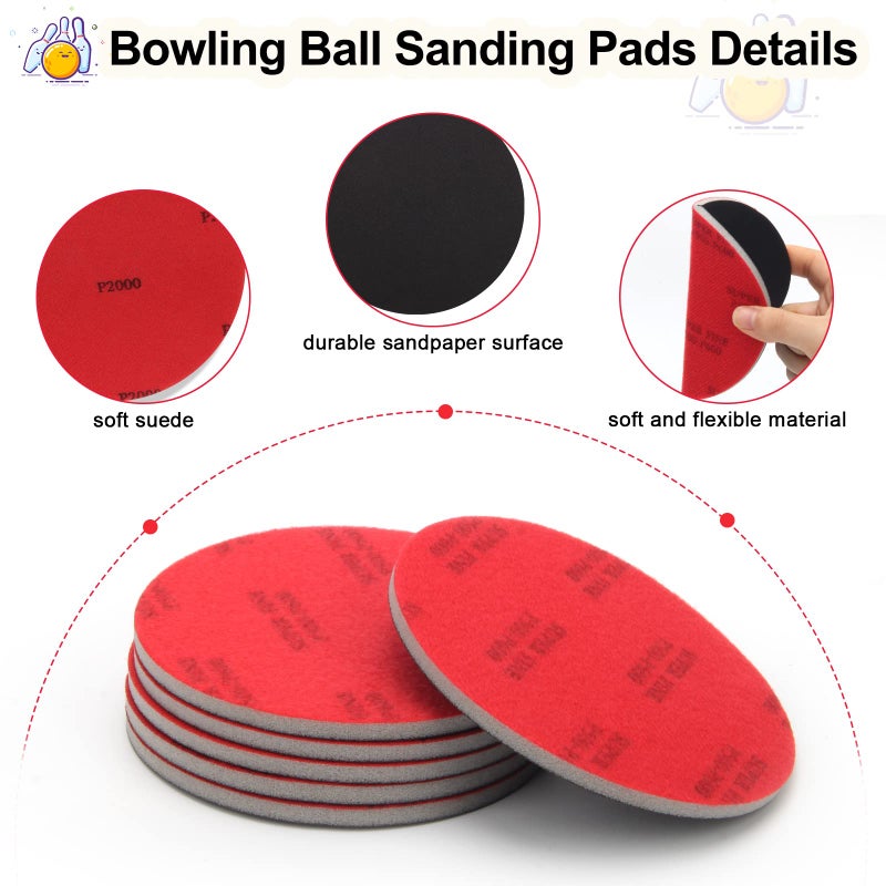 Windspeed 6+1 Pack Bowling Ball Sanding Pads with Bowling Towels, Bowling Ball Cleaning Pad 500/1000/2000 Bowling Ball Grit Pads - Image 3