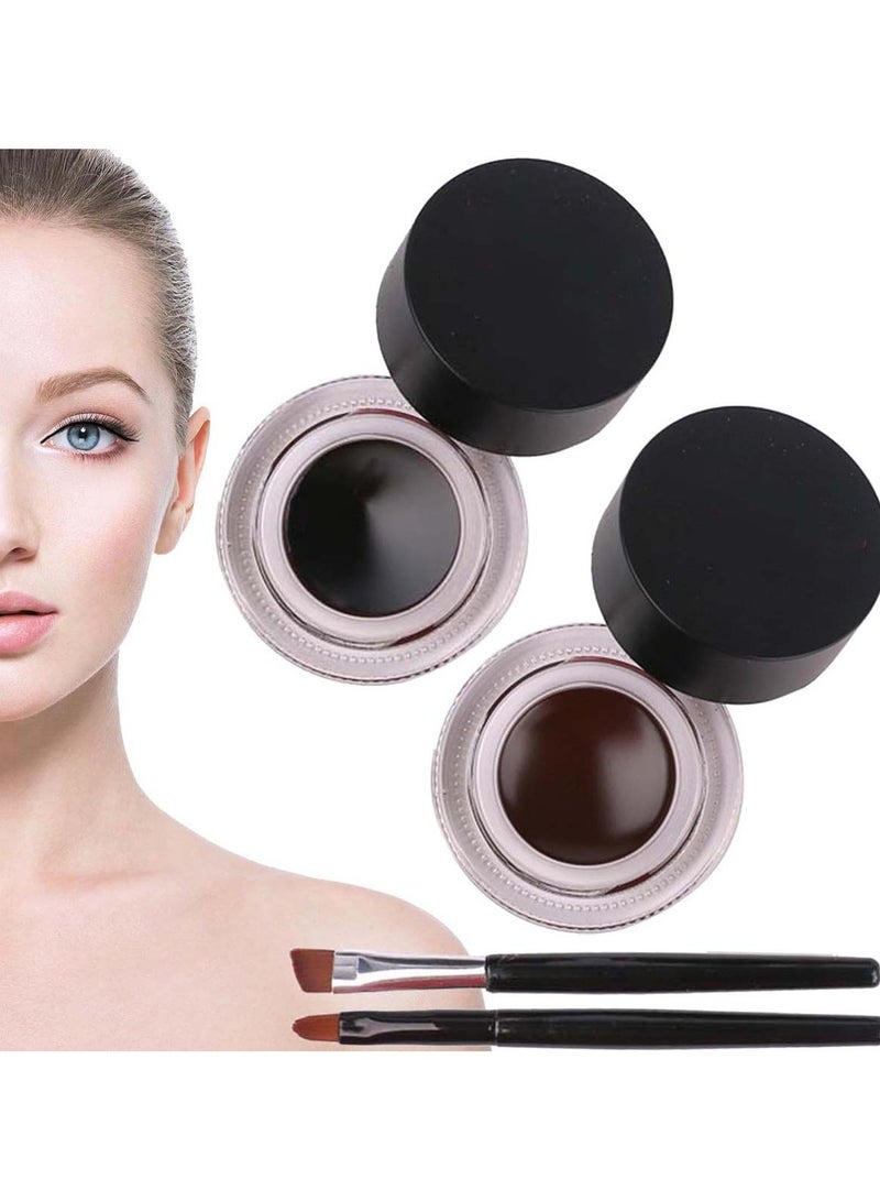 Huitich 2-in-1 Waterproof Eyeliner Gel Set Black & Brown with Brushes - Image 3