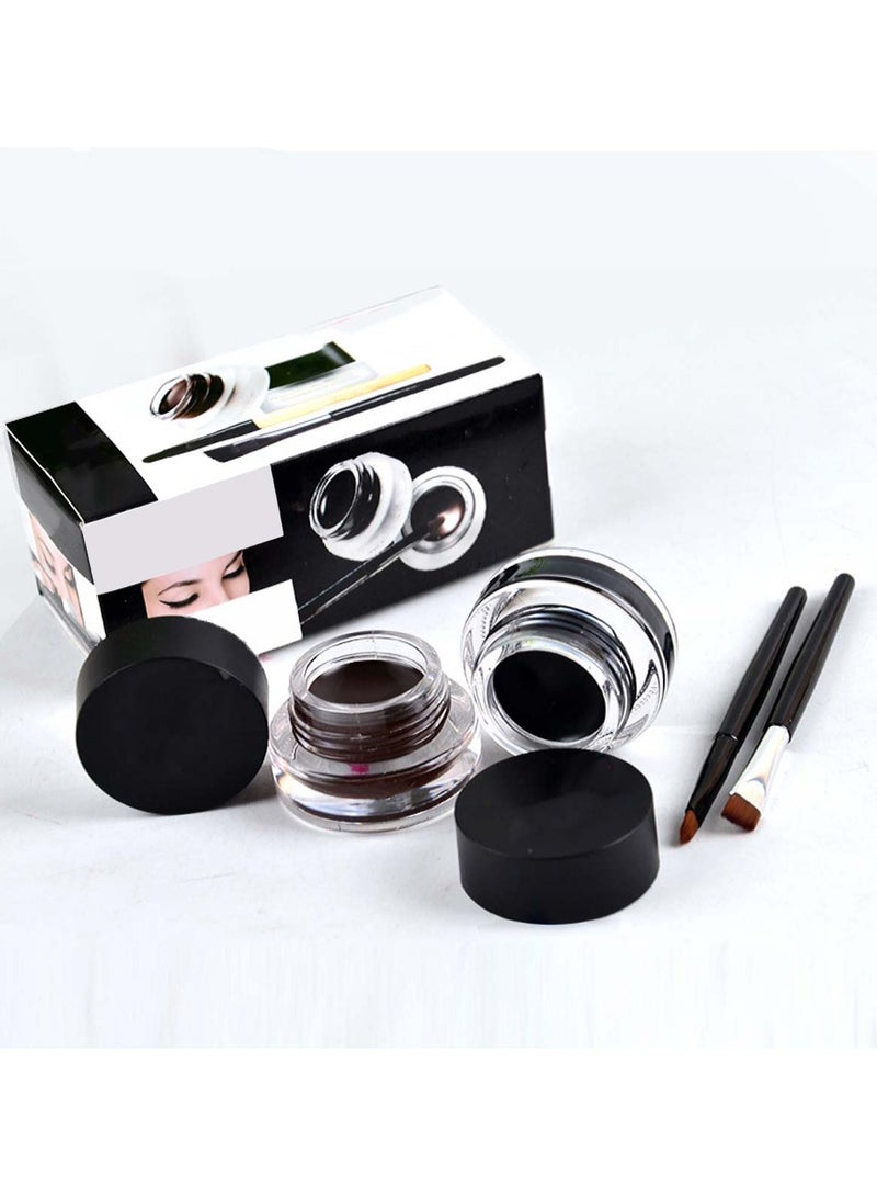 Huitich 2-in-1 Waterproof Eyeliner Gel Set Black & Brown with Brushes - Image 1