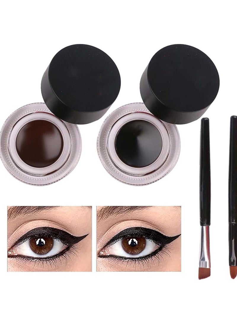 Huitich 2-in-1 Waterproof Eyeliner Gel Set Black & Brown with Brushes - Image 4