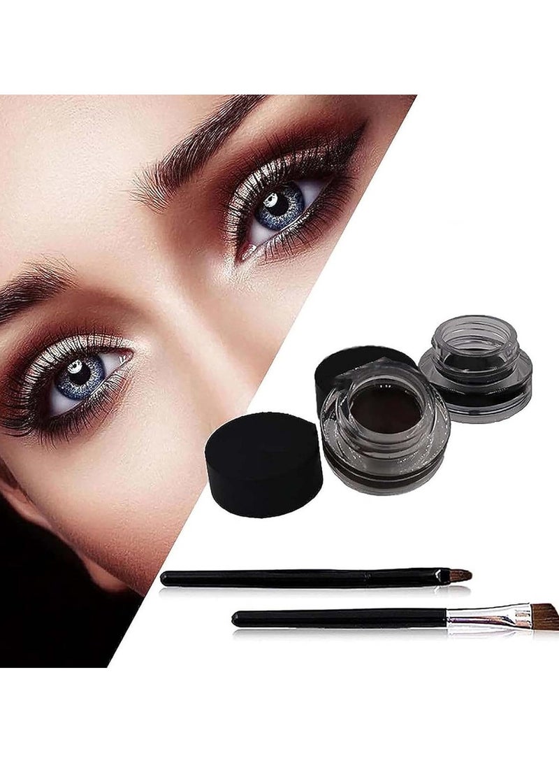 Huitich 2-in-1 Waterproof Eyeliner Gel Set Black & Brown with Brushes - Image 2