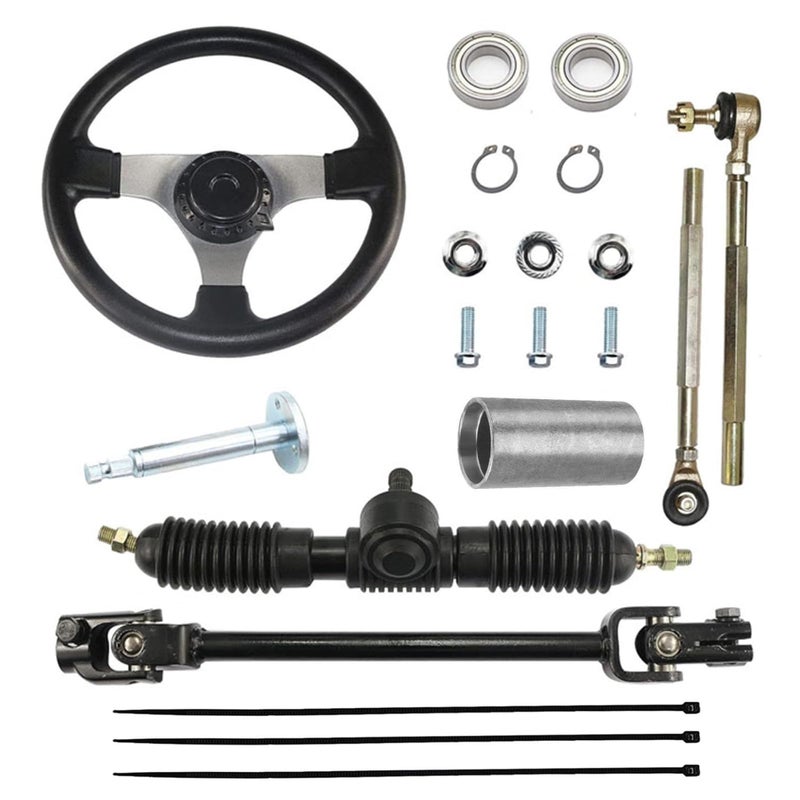 PRO BAT PRO BAT 300mm/11.8'' Steering Wheel Steel Kit 320mm/12.6'' Gear Rack Pinion Adjustable Shaft Set Replacement for 110cc Go Kart Golf Buggy UTV  - Image 1