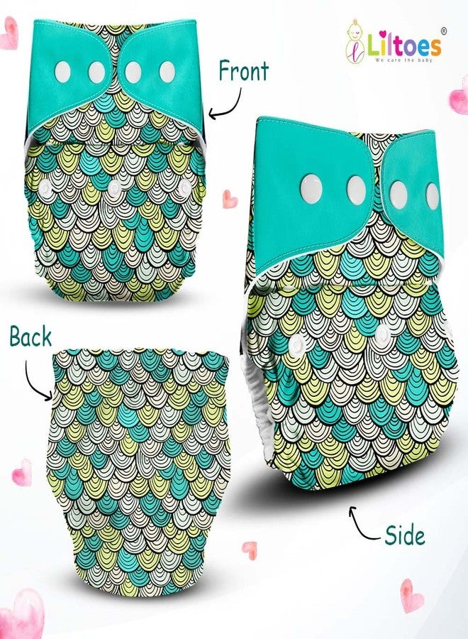 LILTOES Cloth Diapers For New Born Babies 0 to 3 Years | Freesize Adjustable and Reusable | Premium Cloth Nappies Pack of 1 (1 Cloth Diaper + 1 Insert) | (Maze Green) - Image 2