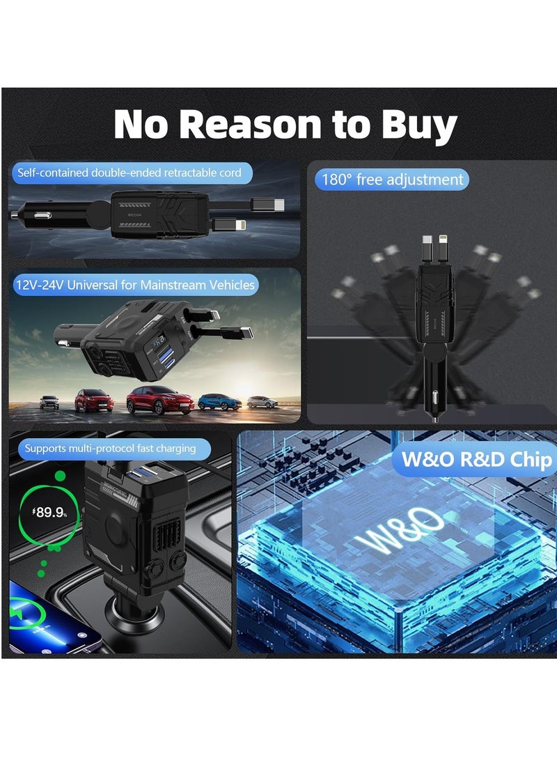 general Retractable Car Charger, 66 W 4-in-1 Ultra Fast Charging Car Phone Charger with Retractable Cable (31.5 ") and 2 USB Port Adapters - Image 2