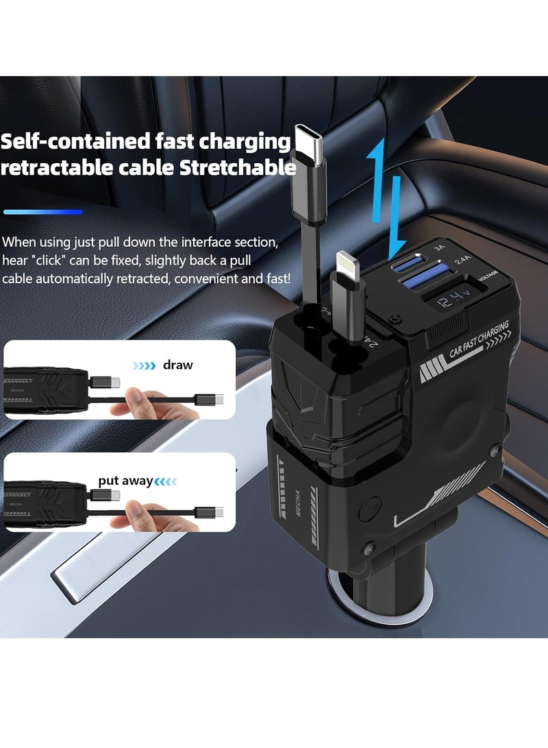 general Retractable Car Charger, 66 W 4-in-1 Ultra Fast Charging Car Phone Charger with Retractable Cable (31.5 ") and 2 USB Port Adapters - Image 3