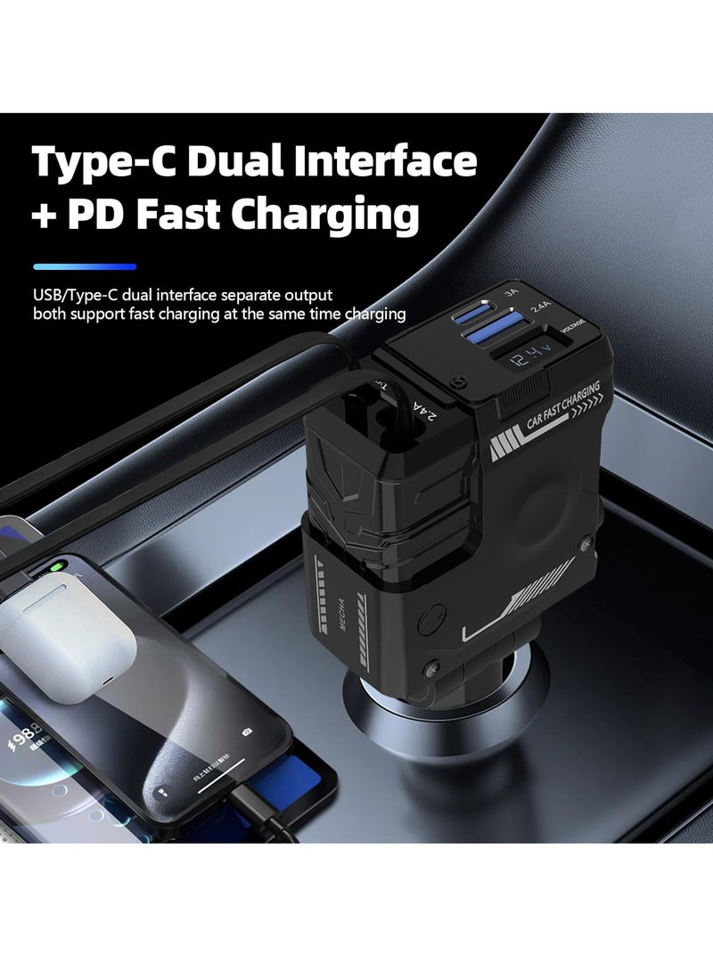 general Retractable Car Charger, 66 W 4-in-1 Ultra Fast Charging Car Phone Charger with Retractable Cable (31.5 ") and 2 USB Port Adapters - Image 4