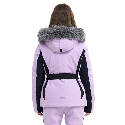 HIGH EXPERIENCE Women Ski Jacket Snowboard Fitted Slim Fit Short Snow Coat Belted Mountain Waterproof Insulated Warm Winter (US, Alpha, Medium, Regular, Regular, Light Purple) - Image 2