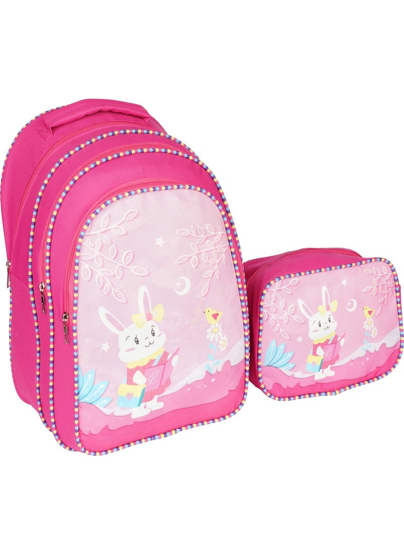 Relaxion Pink Rabbit Primary School Bag with Lunchbox 1112-7 