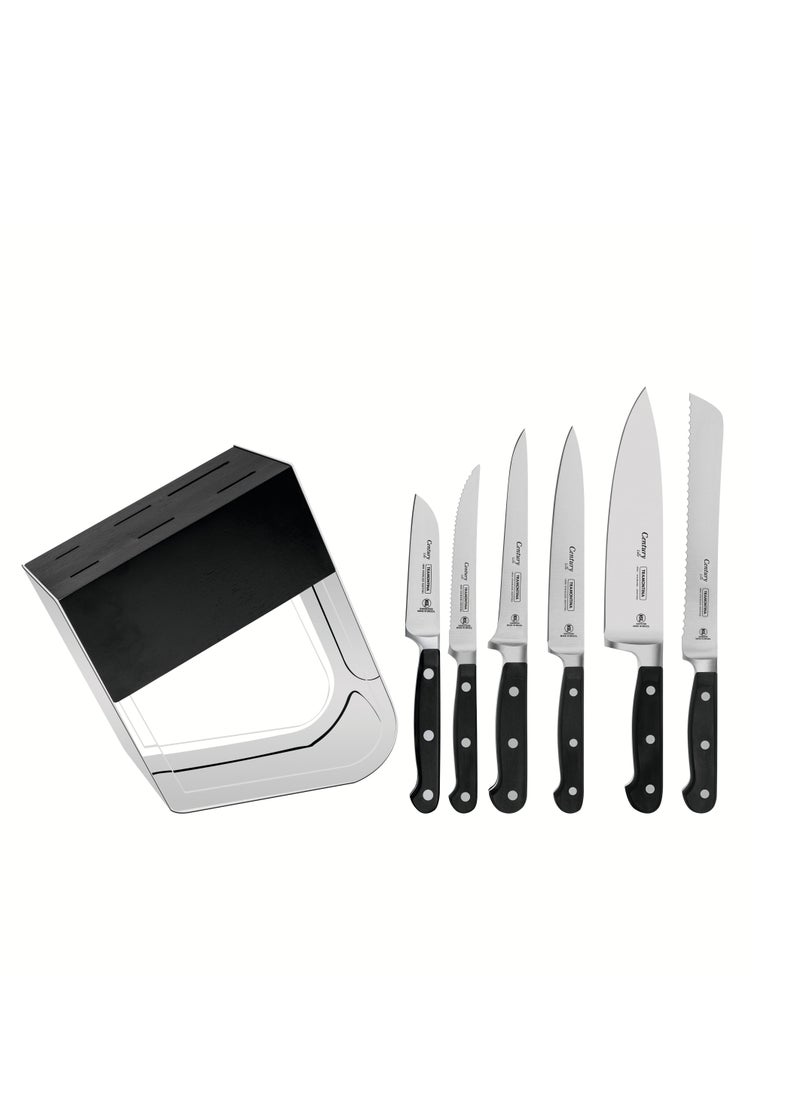 TRAMONTINA - Since 1911,Made in Brazil- Century 7 Pieces Knife and Block Set with Stainless Steel Blade and Black Polycarbonate Handle, - Image 1