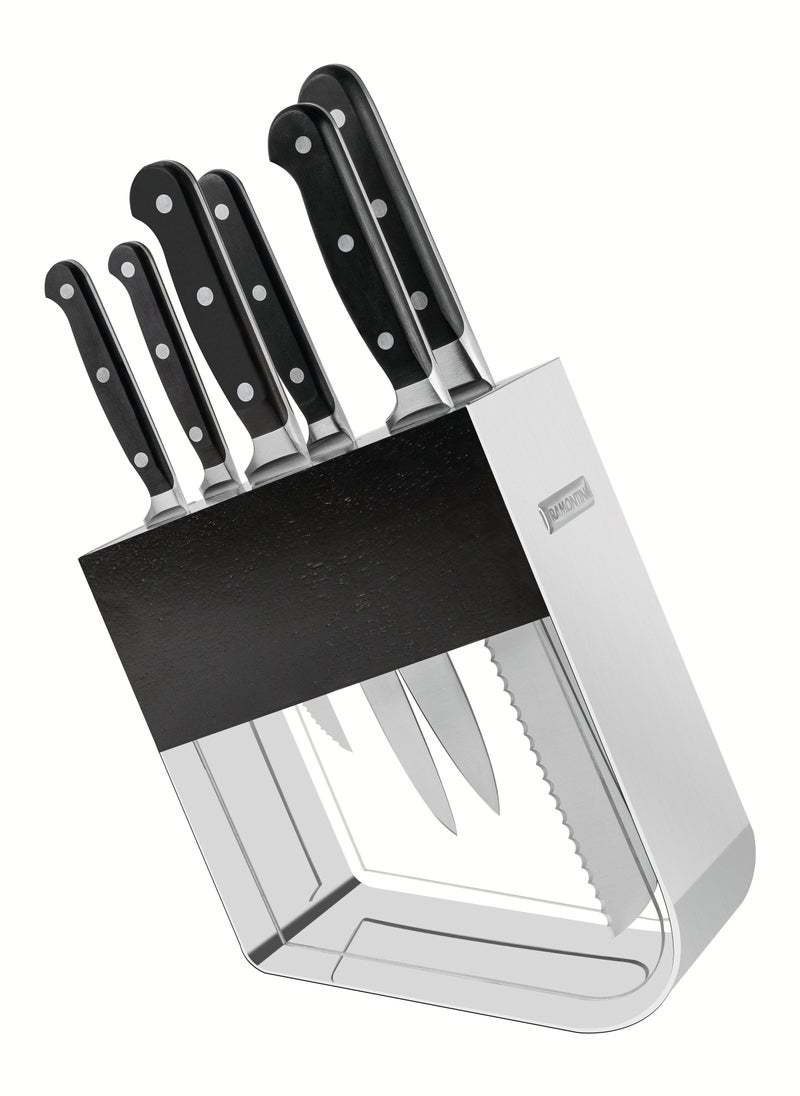 TRAMONTINA - Since 1911,Made in Brazil- Century 7 Pieces Knife and Block Set with Stainless Steel Blade and Black Polycarbonate Handle, - Image 1