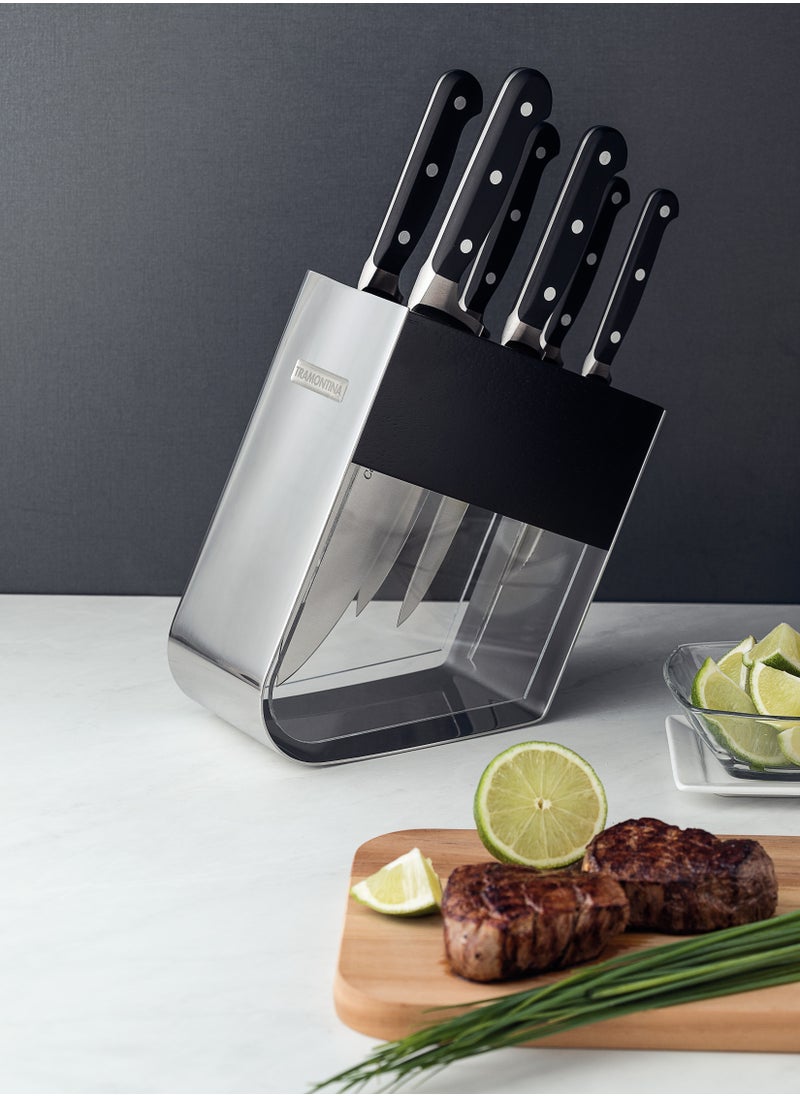 TRAMONTINA - Since 1911,Made in Brazil- Century 7 Pieces Knife and Block Set with Stainless Steel Blade and Black Polycarbonate Handle, - Image 1