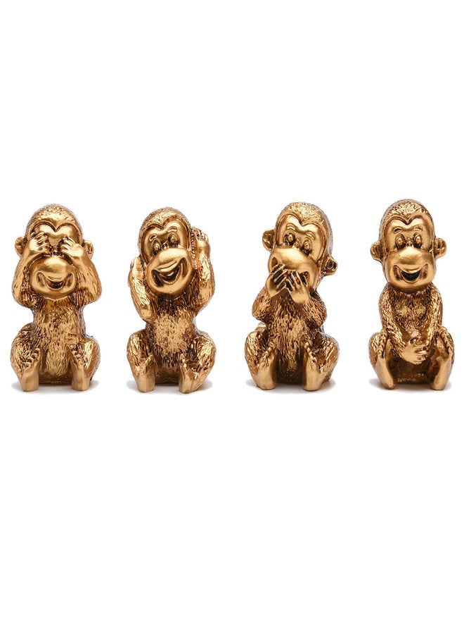 BRABUD Fengshui Resin See no Evil Hear no Evil Speak no Evil Do no Evil Monkey Figurines Set of 4 Home Office Desk Decor Statue Collection Gold TQGJBS284 - Image 1