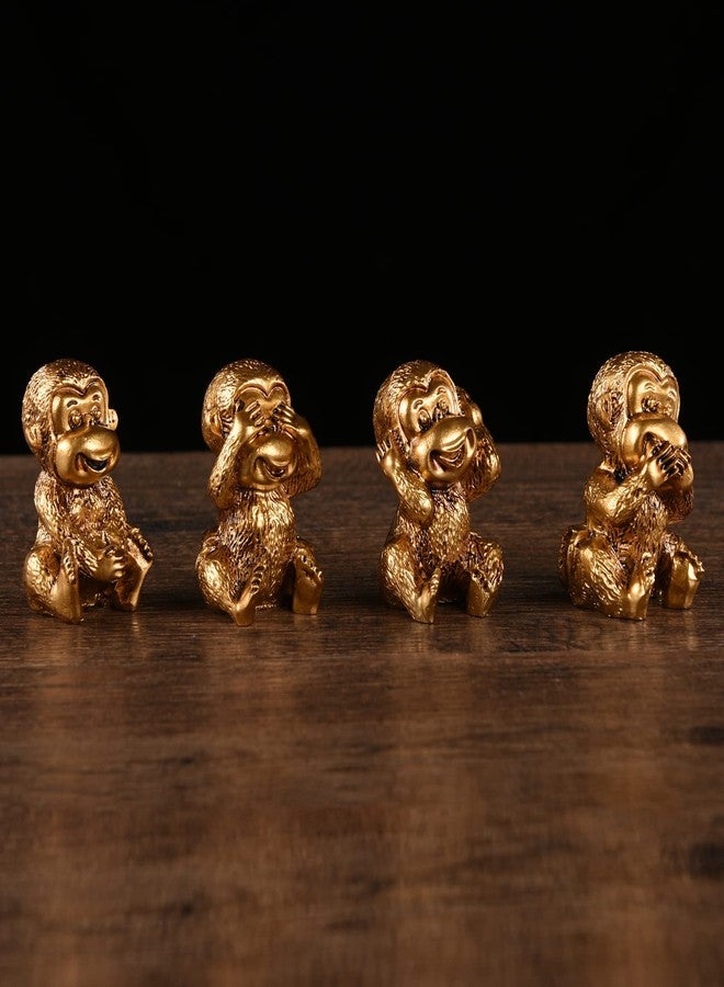 BRABUD Fengshui Resin See no Evil Hear no Evil Speak no Evil Do no Evil Monkey Figurines Set of 4 Home Office Desk Decor Statue Collection Gold TQGJBS284 - Image 4