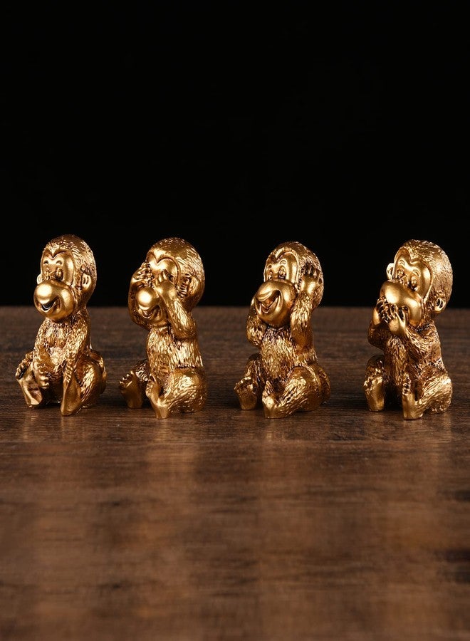 BRABUD Fengshui Resin See no Evil Hear no Evil Speak no Evil Do no Evil Monkey Figurines Set of 4 Home Office Desk Decor Statue Collection Gold TQGJBS284 - Image 5