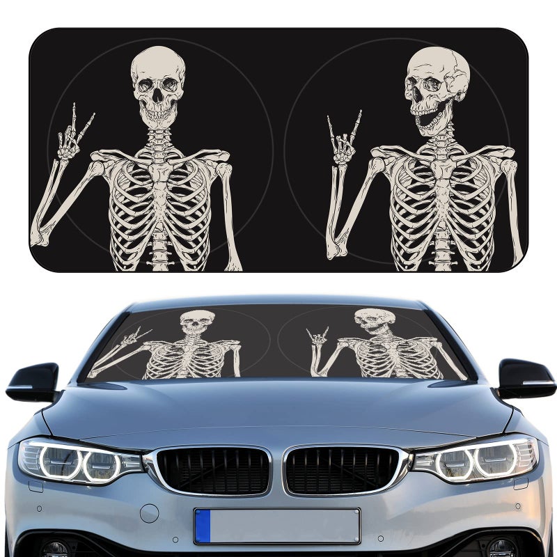 Windshield Sun Shade Foldable Car Front Window Covers for Car Accessories Sun Heat UV Rays Visor Protector Protection for Universal Cars SUV TruckSkeleton
